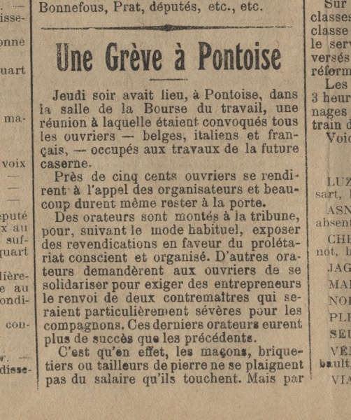 Grève des ouvriers du chantier de la Caserne : ils réclament le renvoi de deux contremaîtres particulièrement sévères